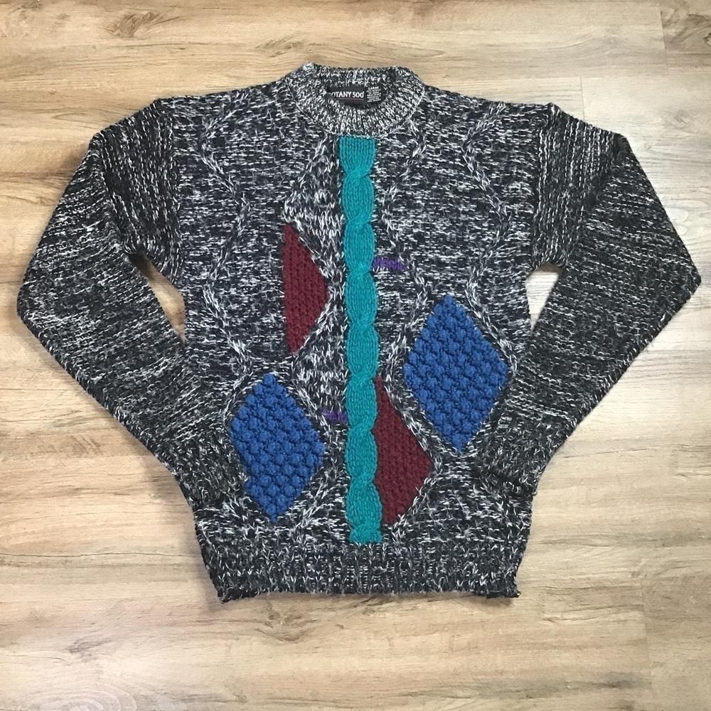 VINTAGE Sweater Size Large 1980’s Grandpa Cosby Style Multicolor Gray Teal